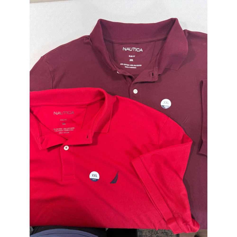 Nautica Polo Shirt Bundle Men XXL Slim Fit Red Burgundy Short Sleeve Logo New